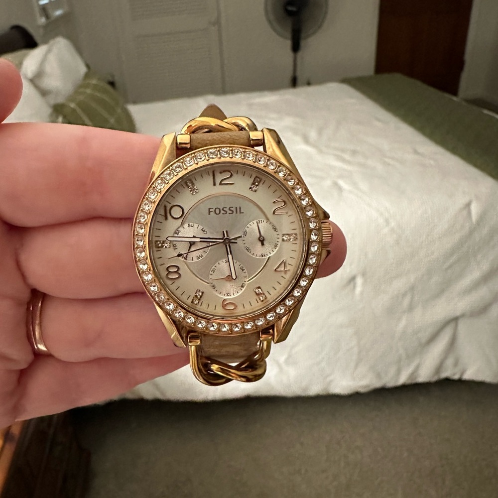 Fossil Women's Gold Watch with Crystal Accents